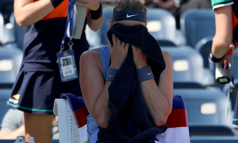 Petra Kvitova of the Czech Republic looks on during a stop in play against Diane Parry of France during their Women&rsquo;s Singles First Round match on Day Two of the 2025 US Open at USTA Billie Jean King National Tennis Center on August 25, 2025 in the Flushing neighborhood of the Queens borough of New York City. &mdash; AFP