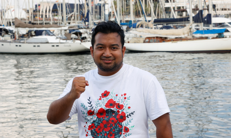 Malaysian activist Muhammad Nadir Al-Nuri, member of the steering committee of Global Sumud Flotilla, poses for a portrait days before setting sail for Gaza from Spain with a new flotilla of ships that aims to break Israel&rsquo;s blockade of Gaza and deliver urgent humanitarian aid, In Barcelona, Spain, on August 28 ,2025. &mdash; Reuters