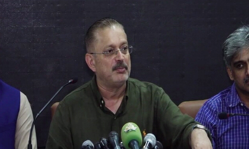  Sindh Senior Minister Sharjeel Inam addresses media in Karachi on Aug 30, 2025. &mdash; DawnNewsTV 