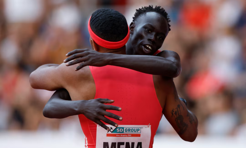 Australia’s Gout Gout celebrates winning the men’s 200m with Cuba’s Reynier Mena in Ostrava, Czech Republic on June 24, 2025 . — Reuters/File