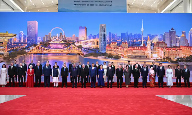 Leaders, including Chinese President Xi Jinping and Russian President Vladimir Putin, attend a photo ceremony at the Shanghai Cooperation Organisation summit in Tianjin, China, on August 31, 2025. — <em>Reuters</em>