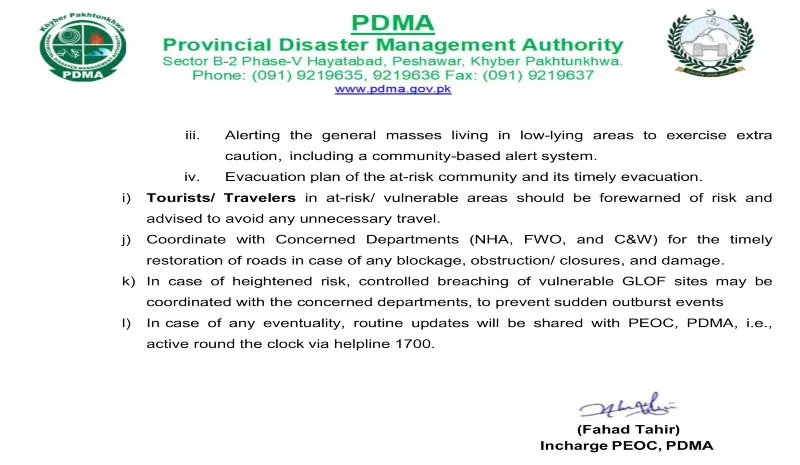  This photo shows the weather advisory for Khyber Pakhtunkhwa. &mdash; via KP PDMA 