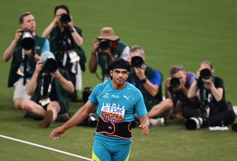 India&rsquo;s Neeraj Chopra reacts during qualification at the World Athletics Championships Tokyo 2025 during the Men&rsquo;s Javelin Throw Qualification (Group A) at Japan National Stadium, Tokyo, Japan on September 17, 2025. &mdash; Reuters