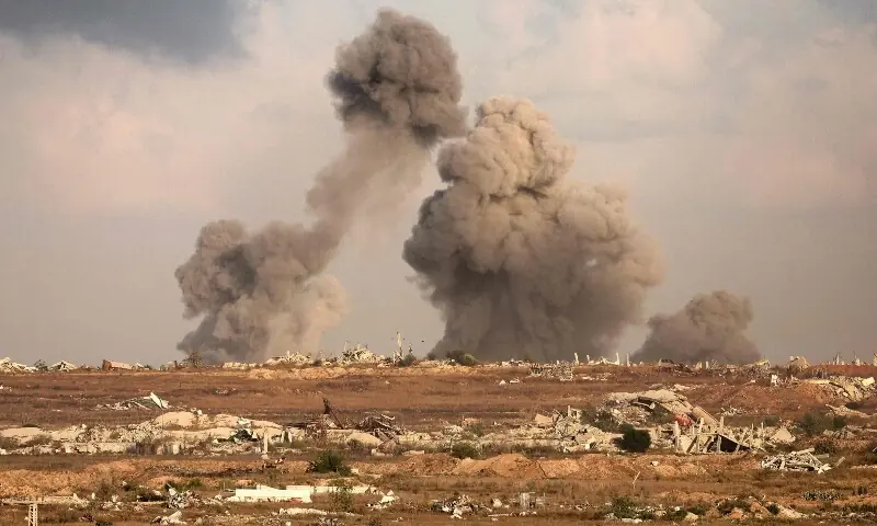 This picture shows smoke billowing during Israeli bombardment of the besieged Palestinian territory on September 19. — AFP