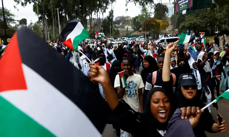  People participate in a &ldquo;Free Palestine&rdquo; protest in support of Palestinians, in Nairobi, Kenya on Sept 21, 2025. &mdash; Reuters/Thomas Mukoya 