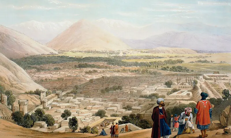    کابل کے قلعہ سے کابل شہر کا نظارہ— ایک اسکیچ   