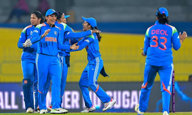 India’s players celebrate after the dismissal of Pakistan’s Muneeba Ali during the ICC Women’s Cricket World Cup 2025 ODI match between India and Pakistan at the R. Premadasa International Cricket Stadium in Colombo on October 5, 2025. — AFP
