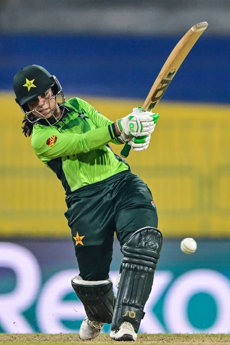 Pakistan’s Sidra Amin plays a shot during the ICC Women’s Cricket World Cup 2025 one-day international (ODI) match between India and Pakistan at the R. Premadasa International Cricket Stadium in Colombo on October 5, 2025. — AFP
