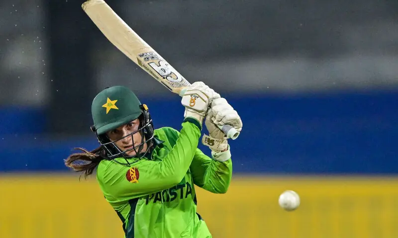 Pakistan’s Natalia Pervaiz plays a shot during the ICC Women’s Cricket World Cup 2025 one-day international (ODI) match between India and Pakistan at the R. Premadasa International Cricket Stadium in Colombo on October 5, 2025. — AFP