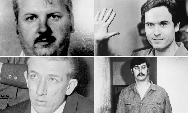 ٹیڈ بنڈی (دائیں جانب اوپر)، ایڈ کمپر (دائیں جانب نیچے)، جان وین گیسی (بائیں جانب اوپر)، ریچرڈ اسپیک (بائیں جانب نیچے)