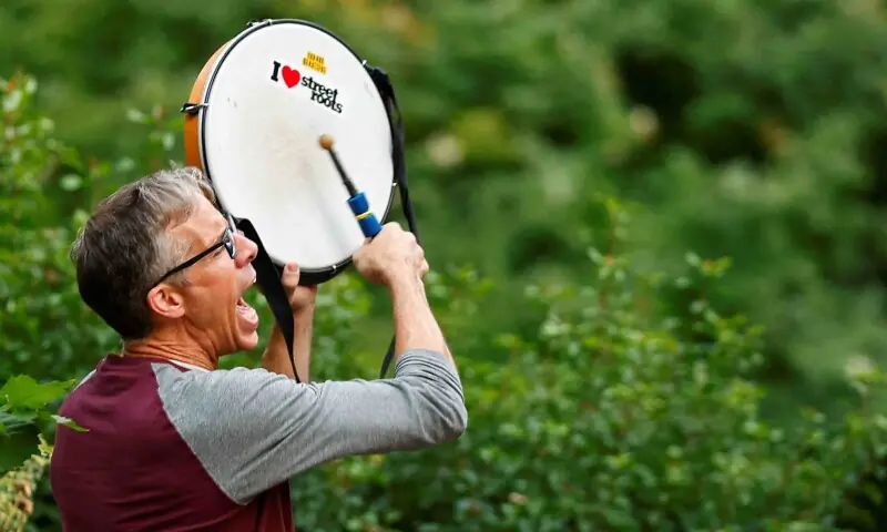 A man beats a drum, as demonstrators attend a pro-Palestinian protest in Portland, Oregon, US on October 7. &mdash; Reuters