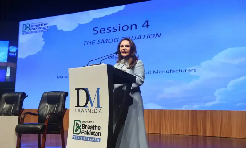 انگلش بسکٹس مینوفیکچررز کی ایم ڈی اور سی ای او زیلاف منیر نے بھی کانفرنس سے خطاب کیا۔ &mdash; تصویر: مرتضیٰ علی، وائٹ اسٹار