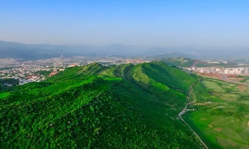 Margalla Enclave sits against the green backdrop of the Margalla Botanical Garden.