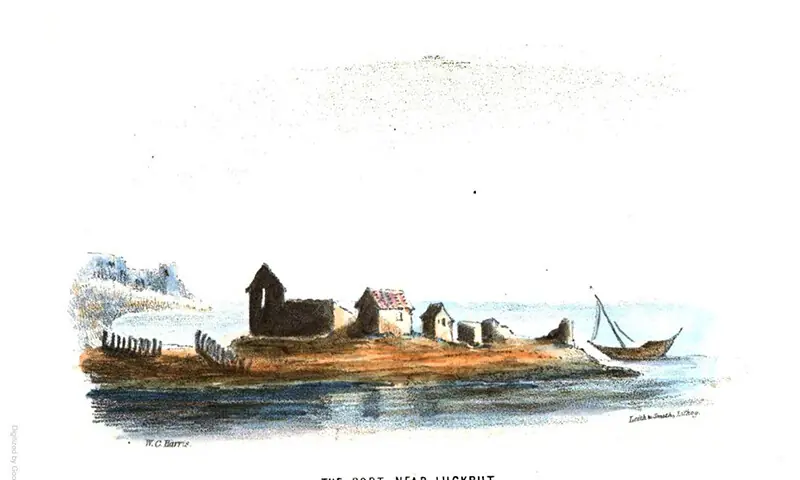    جیمس برنس کی کتاب سے لیا گیا لکھپت بندرگاہ کا واٹرکلر اسکیچ   