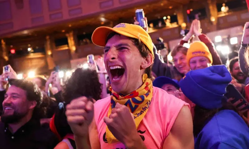 Supporters celebrate as initial projections of Democratic candidate for New York City mayor Zohran Mamdani win are declared during an election night watch party in the Brooklyn borough of New York City, New York, US, November 4, 2025. &mdash; Reuters