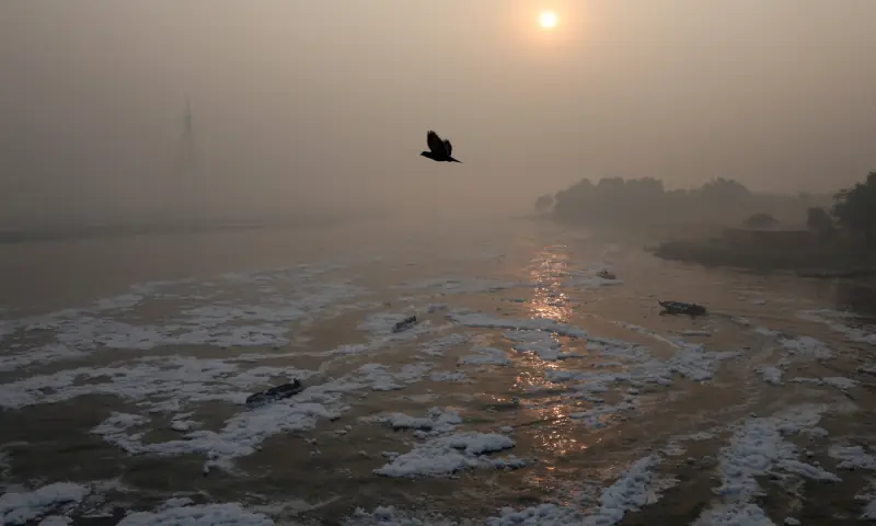 Boats move through foam on the polluted Yamuna river, on a smoggy morning amid ongoing air pollution in New Delhi, India, on November 21. — Reuters
