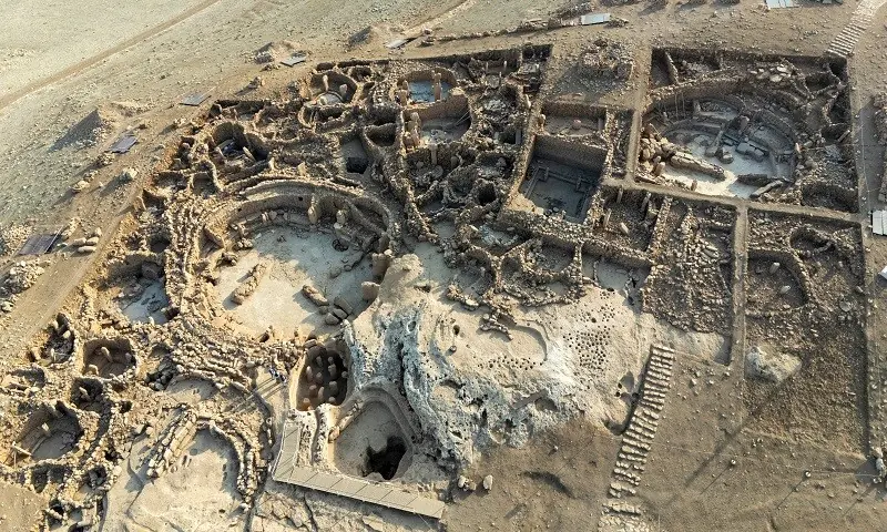 A drone view of a Karahantepe excavation site, widely regarded with Gobeklitepe as keys to understanding the birth of symbolic thought, social complexity and monumental architecture thousands of years before cities or states existed, near the southeastern city of Sanliurfa, Turkey. —Reuters