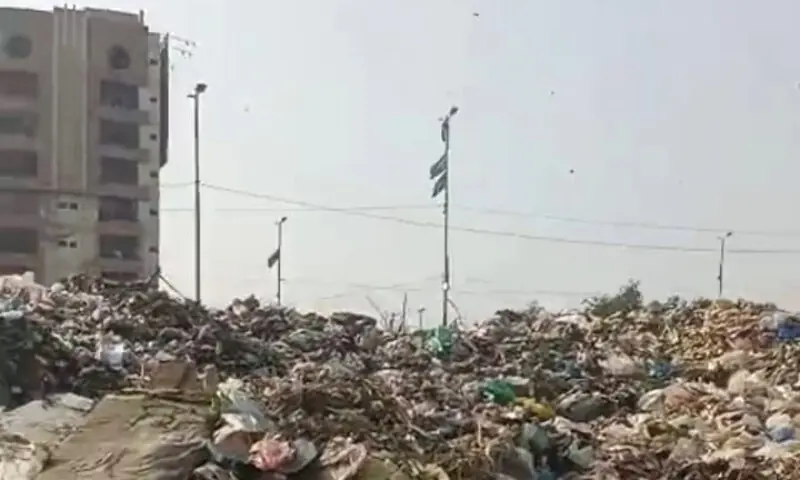 Garbage dumped outside the Sindh Sports Board Club.&mdash;Photo via screengrab