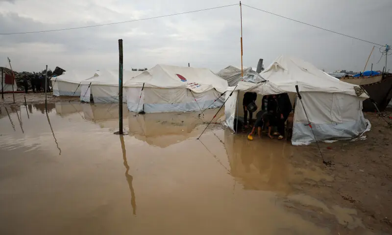 Torrential rain floods tents in Gaza; baby dies of exposure