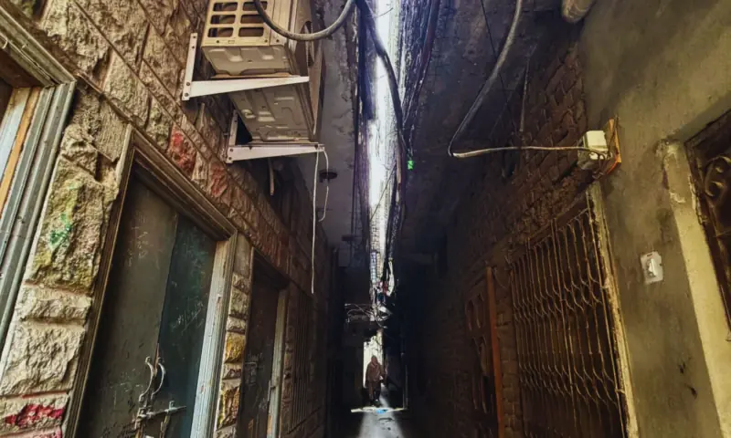 A street view leading to Rubab&rsquo;s home in Mareer Hassan, Rawalpindi.