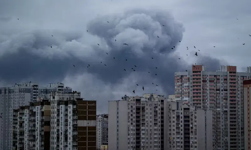 Smoke rises in the city after Russian drone and missile strikes, amid Russia&rsquo;s attack on Ukraine, in Kyiv, Ukraine December 27, 2025. &mdash;REUTERS