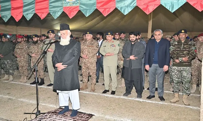 Senior military and civil leadership at the funeral prayers of martyred Major Adeel. —ISPR