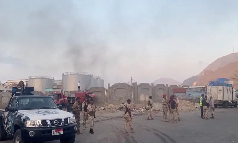 Smoke rises in the aftermath of a Saudi-led coalition airstrike, which targeted what it described as foreign military support to UAE-backed southern separatists, in Yemen’s southern port of Mukalla. — Reuters