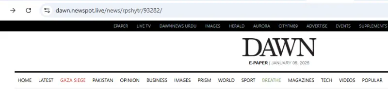 The URL of the webpage posing as Dawn.com.