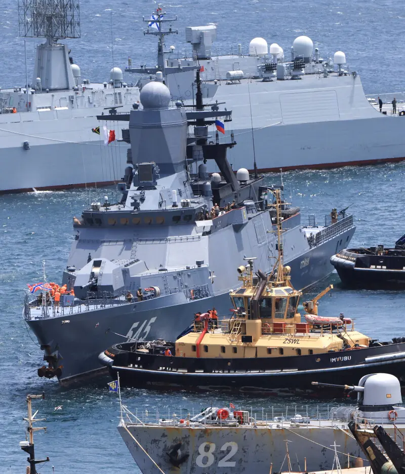 A RUSSIAN vessel arrives at a naval base in Cape Town for joint exercises in South Africa.—Reuters