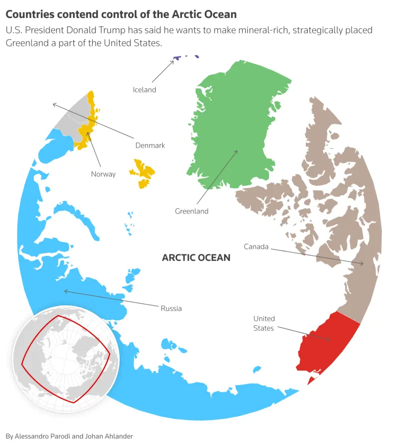 An infographic showing Greenland&rsquo;s location in the Arctic Ocean. &mdash; Reuters