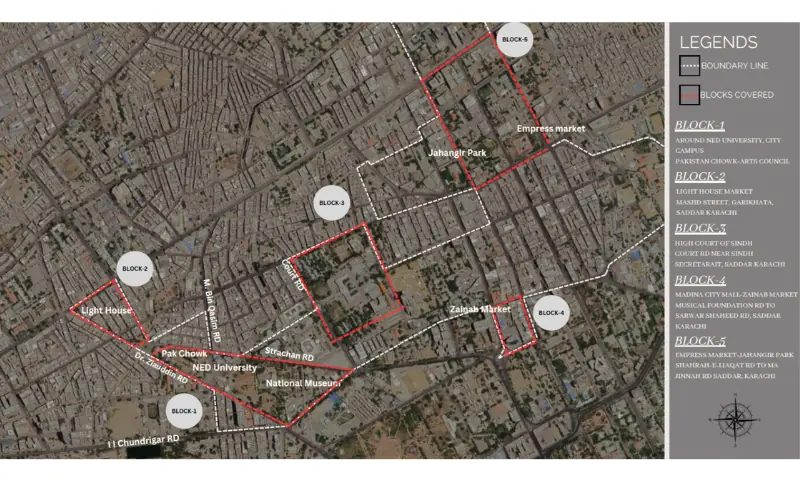  Five key blocks in Saddar, each representing zones of high commercial activity. 