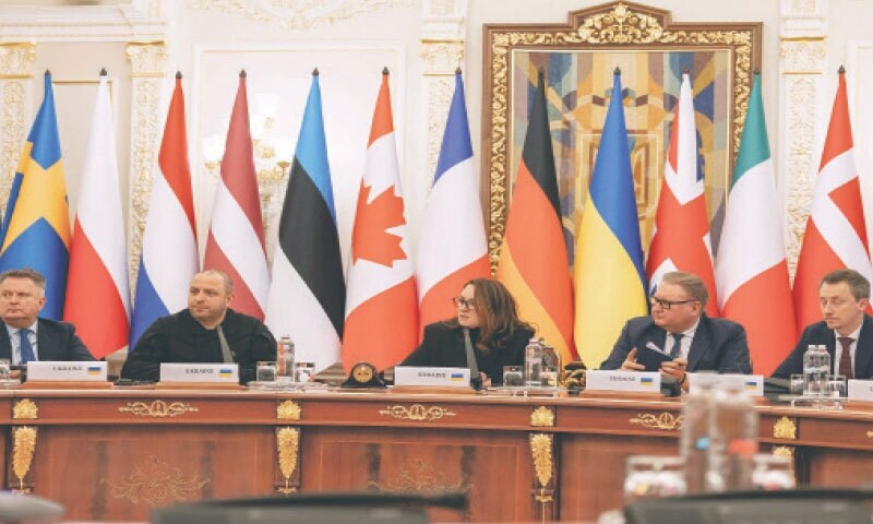 Ukraine’s allies in Kyiv for talks on plan to end war
