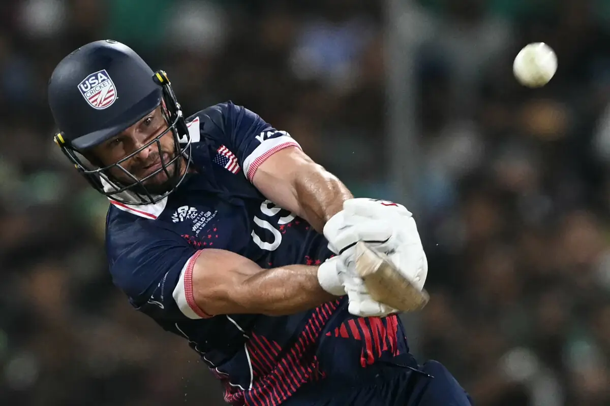  USA&rsquo;s Andries Gous plays a shot during the 2026 ICC Men&rsquo;s T20 Cricket World Cup group stage match between Pakistan and USA at the Sinhalese Sports Club (SSC) Ground in Colombo on February 10, 2026. &mdash; AFP 