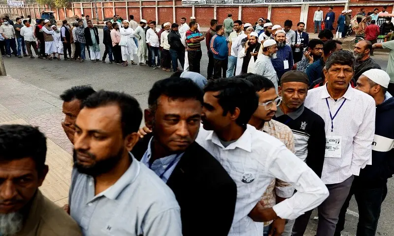  Voters stand in the queue to cast their vote at a polling station during the 13th general election in Dhaka, Bangladesh, February 12, 2026. &mdash; Reuters 