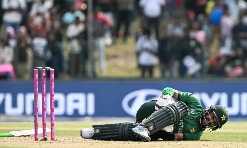  Pakistan&rsquo;s Sahibzada Farhan suffers a leg injury during the 2026 ICC Men&rsquo;s T20 Cricket World Cup group stage match between Pakistan and Namibia at the Sinhalese Sports Club (SSC) Ground in Colombo on February 18, 2026. &mdash; AFP 