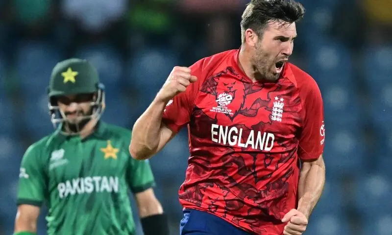 England&rsquo;s Jamie Overton celebrates after taking the wicket of Pakistan&rsquo;s Babar Azam during the 2026 ICC Men&rsquo;s T20 Cricket World Cup Super Eights match between England and Pakistan at the Pallekele International Cricket Stadium in Kandy on February 24, 2026. &mdash; AFP
