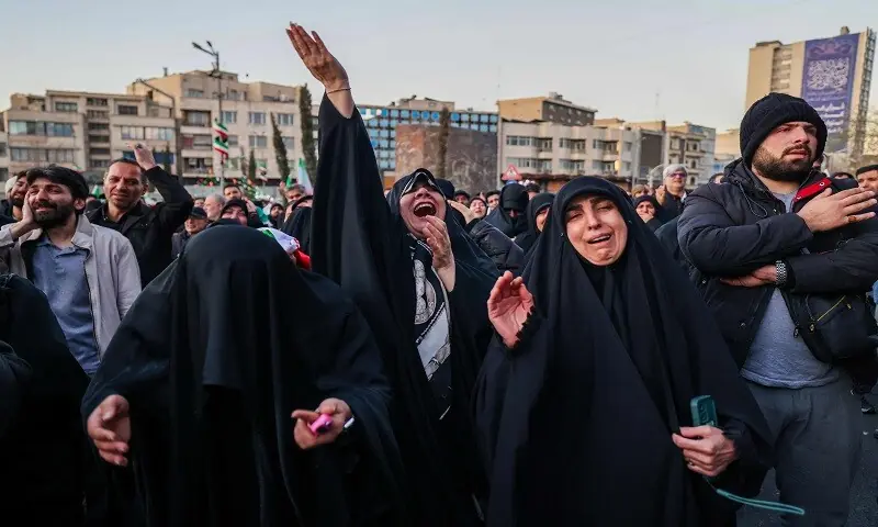 People mourn the death of Iran&rsquo;s Supreme Leader Ayatollah Ali Khamenei, who was killed in joint US and Israeli strikes, at a square in Tehran on March 1, 2026. &mdash; AFP