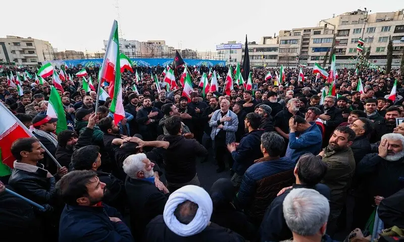 People mourn the death of Iran&rsquo;s Supreme Leader Ayatollah Ali Khamenei, who was killed in joint US and Israeli strikes, at a square in Tehran on March 1, 2026. &mdash; AFP