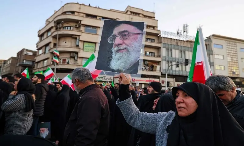 People mourn the death of Iran&rsquo;s Supreme Leader Ayatollah Ali Khamenei, who was killed in joint US and Israeli strikes, at a square in Tehran on March 1, 2026. &mdash; AFP