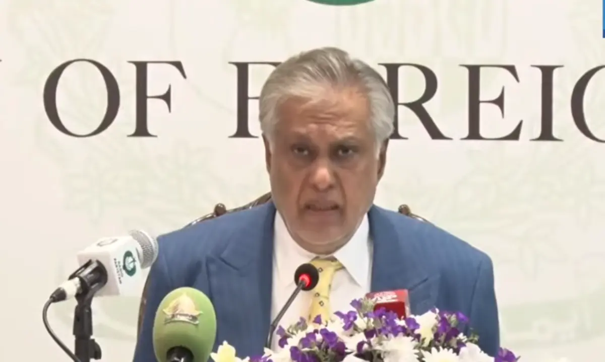  Ishaq Dar addresses a press conference in Islamabad on March 2, 2026. &mdash; DawnNewsTV 