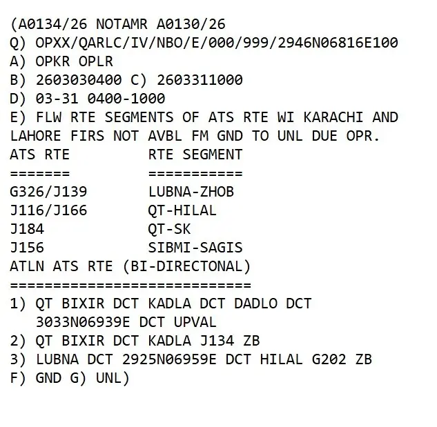 This screengrab shows the Notam issued by the PAA on March 3. 2026.