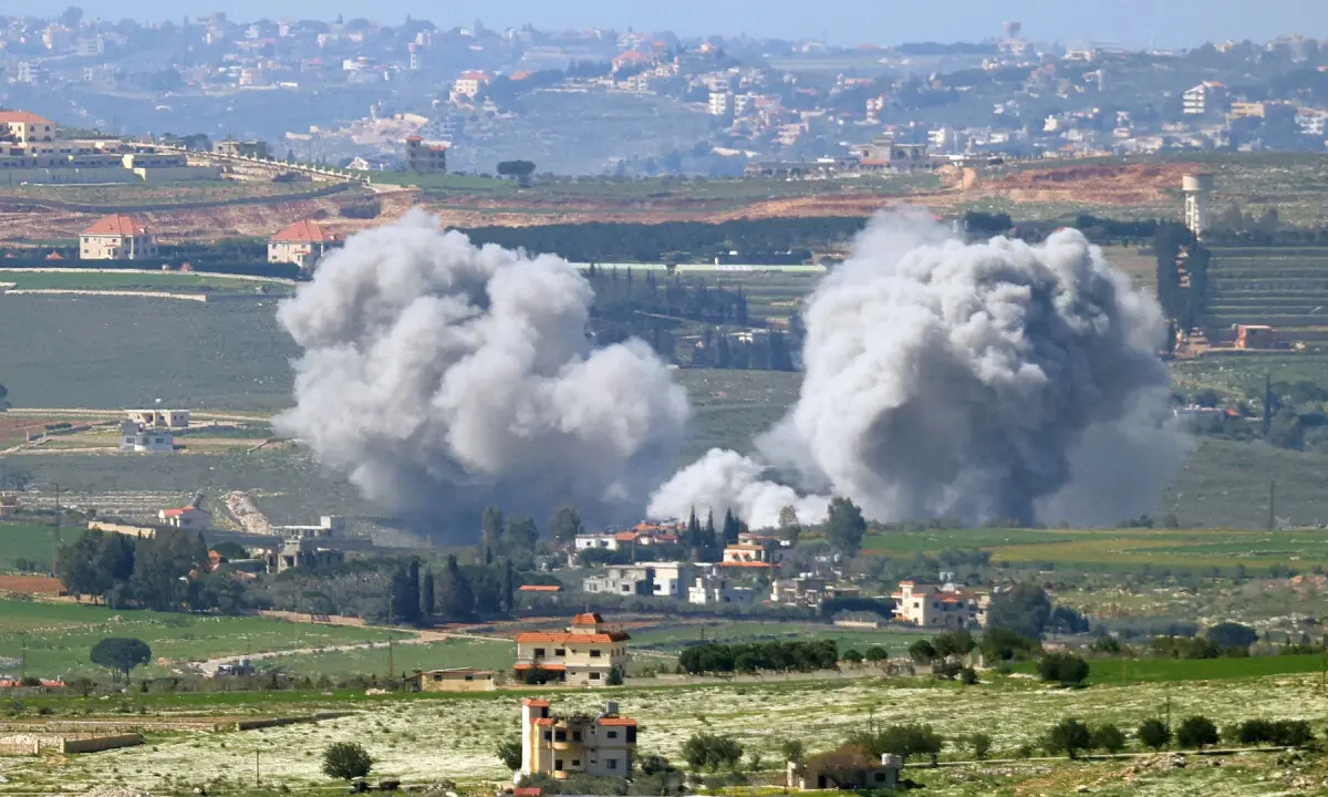 Smoke rises from Israeli bombardment on the southern Lebanese area of Kfar Tibnit on March 3, 2026. &mdash; AFP