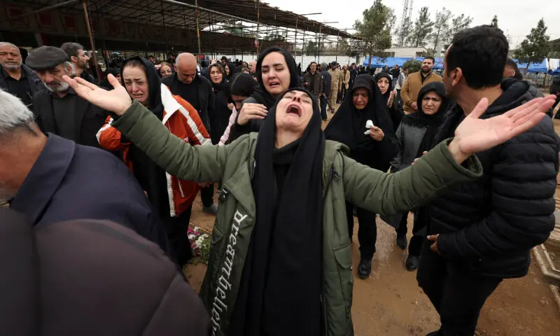 Relatives of Abdullah Pour Hossein, react during his funeral at Behesht-e Zahra cemetery, amid the U.S.-Israeli conflict with Iran, in Tehran, Iran, March 16, 2026. — Reuters