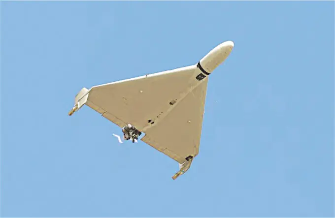  A Shahed drone flies over Kermanshah, Iran.&mdash;AFP/file 