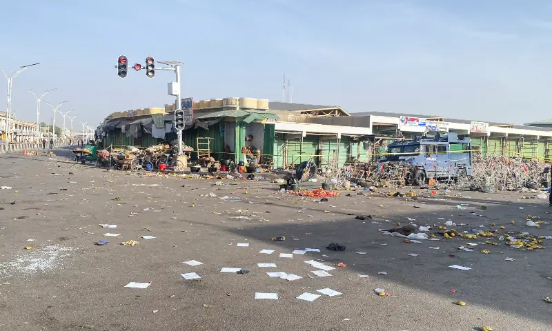 A Nigerian police truck stands at the deserted Maiduguri Monday Market the morning after multiple explosions struck the northeastern city of Maiduguri, Borno State, Nigeria on March 17, 2026. &mdash; Reuters