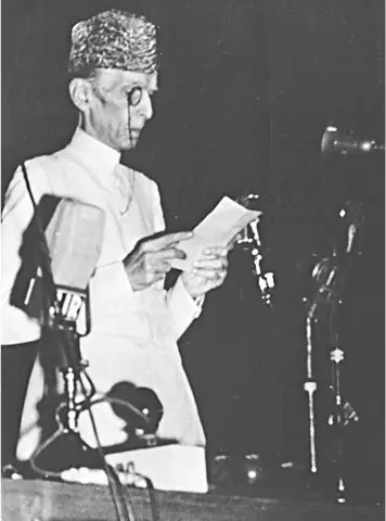  The Quaid-i-Azam delivering his historic speech to the Constituent Assembly of Pakistan on August 11, 1947 