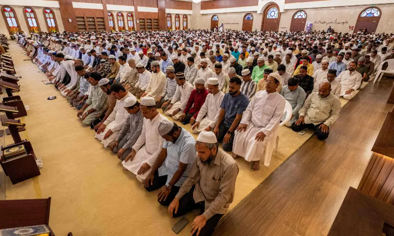 Muslims attend the morning prayers celebrating the holiday of Eidul Fitr, at the Mary Mother of Jesus Mosque in Abu Dhabi early on March 20, 2026. &mdash; AFP