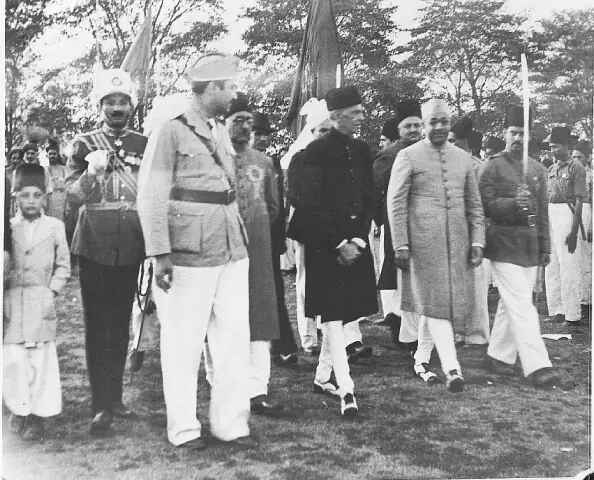  The Quaid-i-Azam and Nawabzada Liaquat Ali Khan arrive with other Muslim League leaders at the venue of the Pakistan Resolution Session in Lahore on March 23, 1940. 