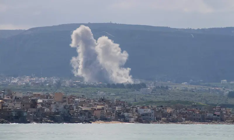This photograph taken from the southern city of Tyre, shows smoke rising from the site of an Israeli airstrike that targeted the southern Lebanese village of Hanniyeh on March 24, 2026. &mdash; AFP
