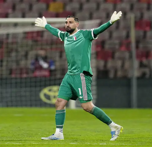  ZENICA: Italy goalkeeper Gianluigi Donnarumma gestures during the match against Bosnia and Herzegovina at the Bilino Polie Stadium.&mdash;Reuters 